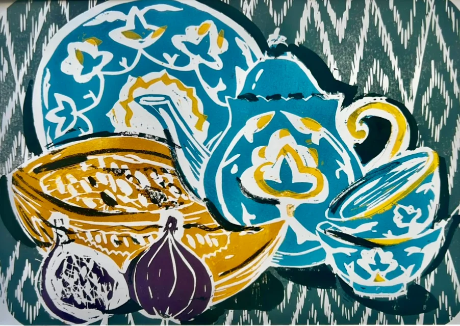 Oriental still life with Teapot and Melon
