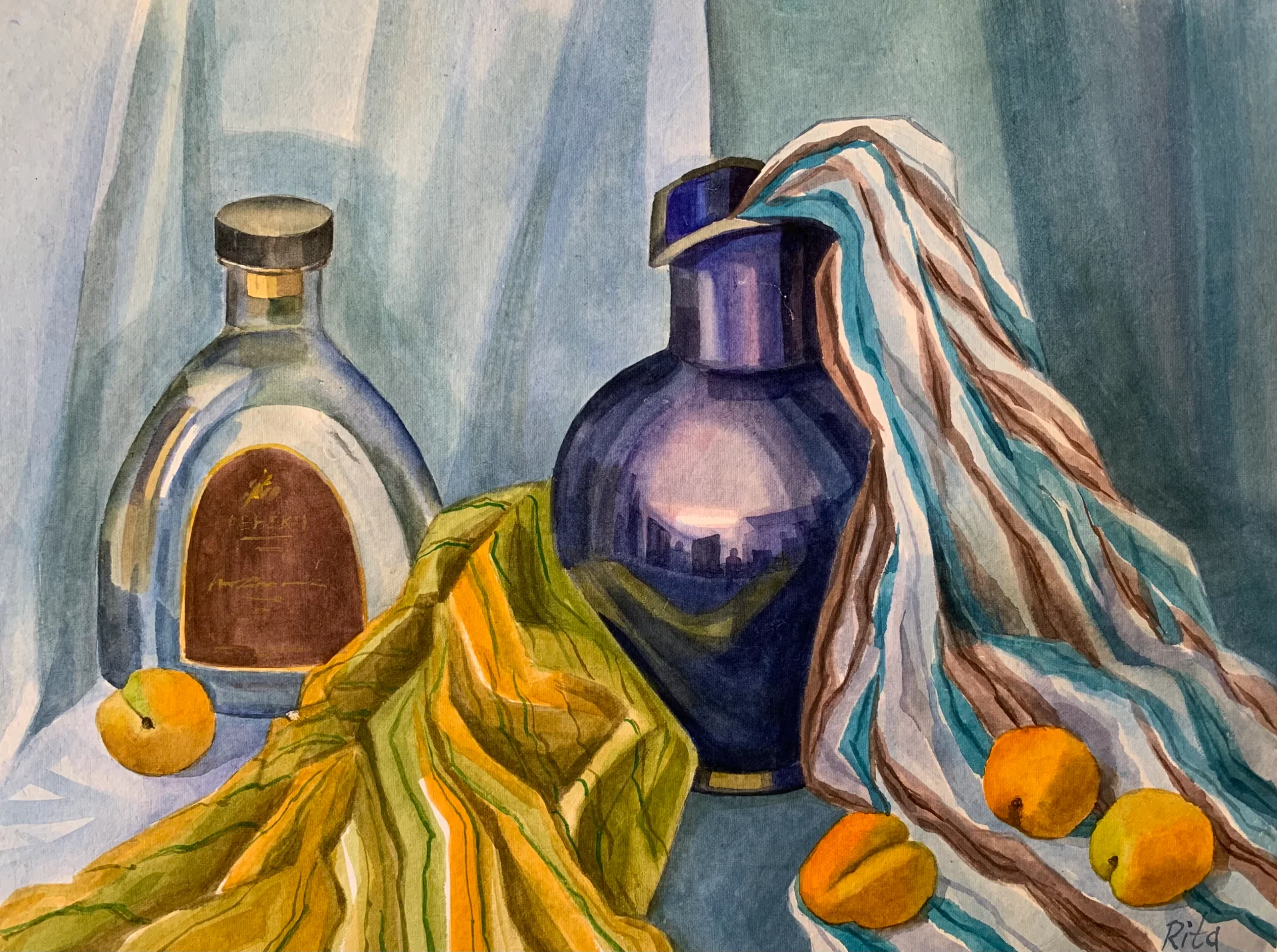 Jug and apricots