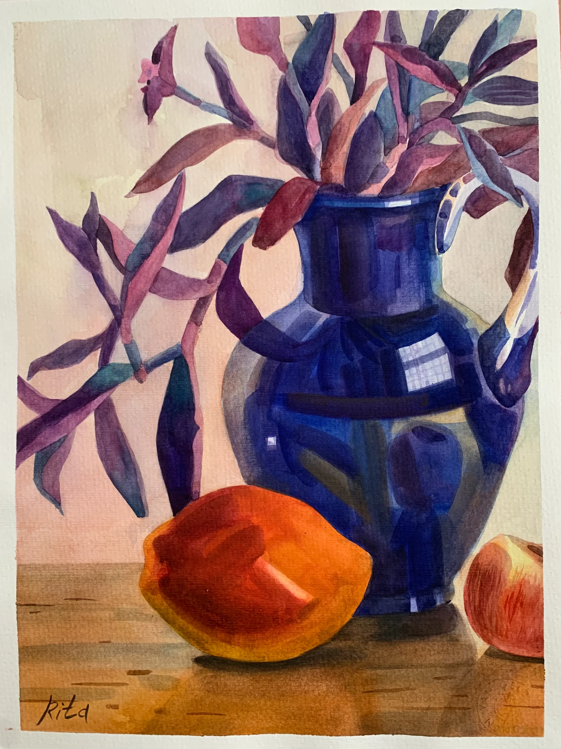 Blue jug and mango