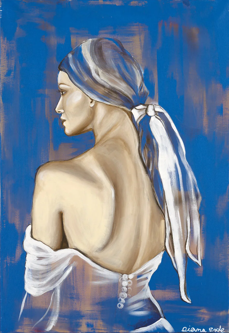 Woman with a ribbon on a blue background