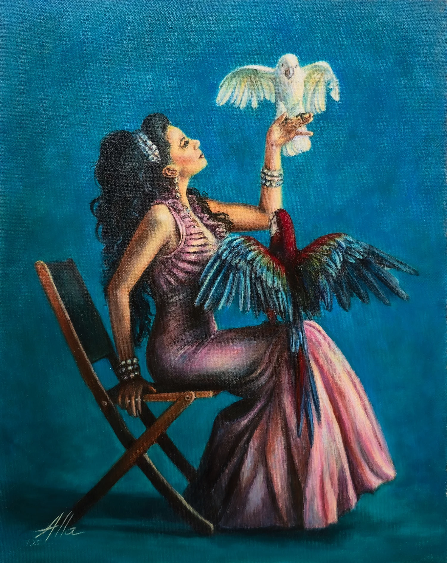 Magnificent Maya with Parrots – Symbolist Portrait