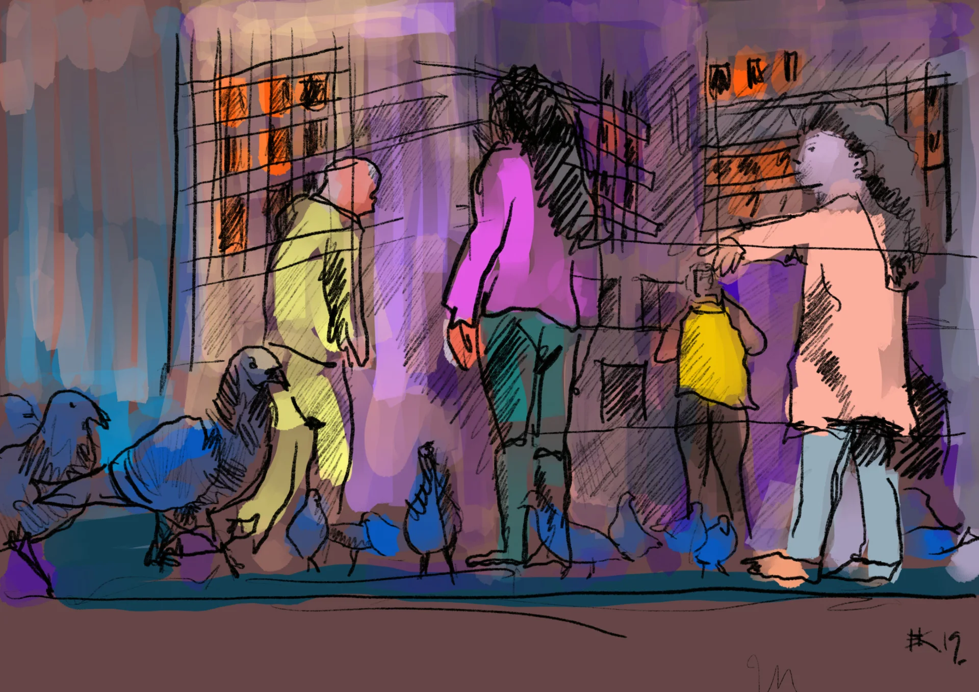 האכלה את הציפורים הכחולות