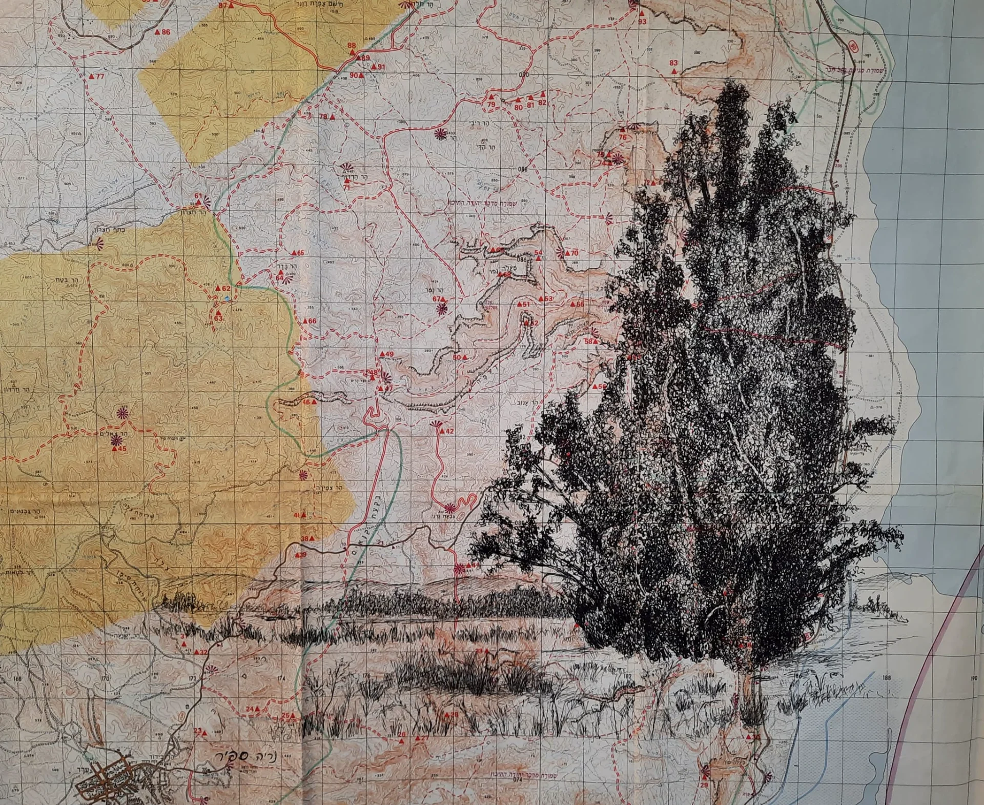 Drawing on a trail marking map