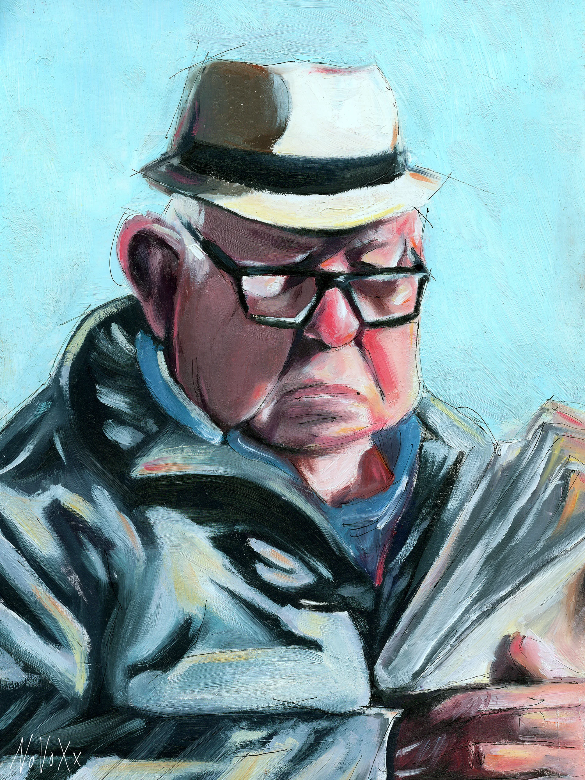 Old Man Reads Newspaper