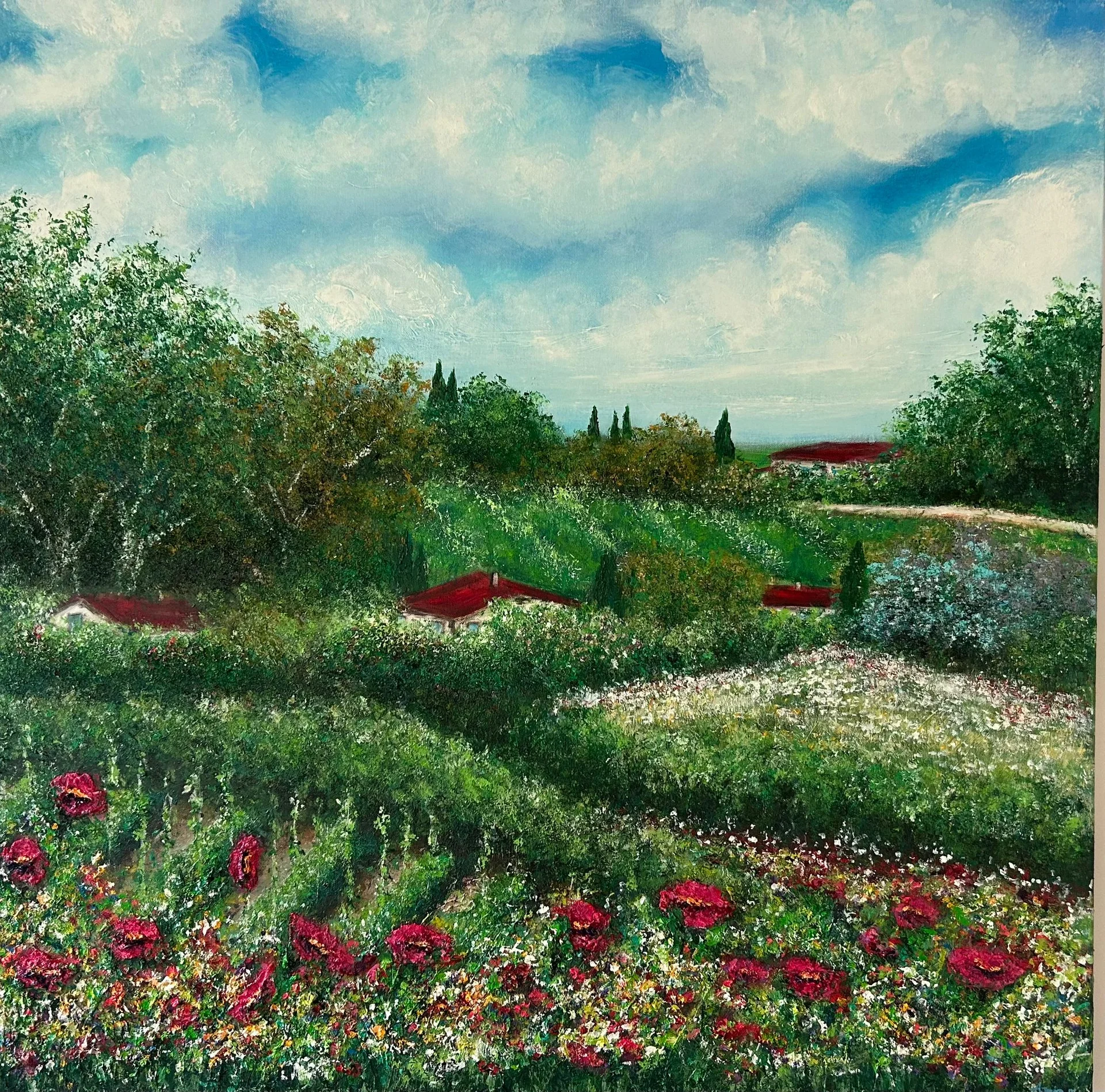Red Roofs in Bloom